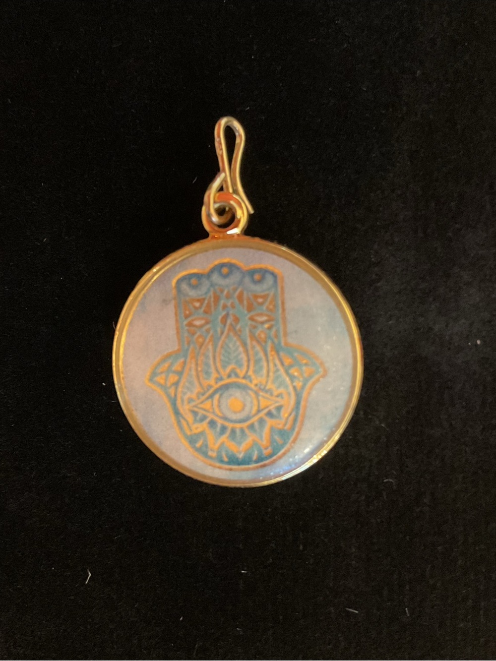 Alex and Ani Gold Hamsa Hand Pendant Necklace Charm — Blue Holographic Inlay
